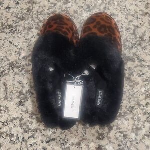 Nine West Animal Print Fuzzy Slippers